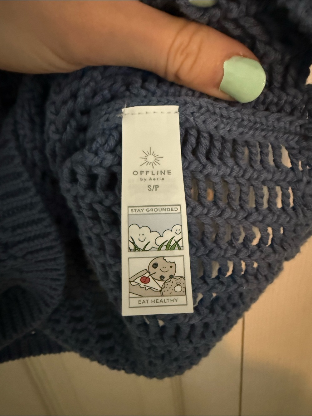 NWOT Aerie Offline Blue Crochet Open-Knit Sleeveless Sweater Vest Crew Neck AEO - Picture 7 of 8
